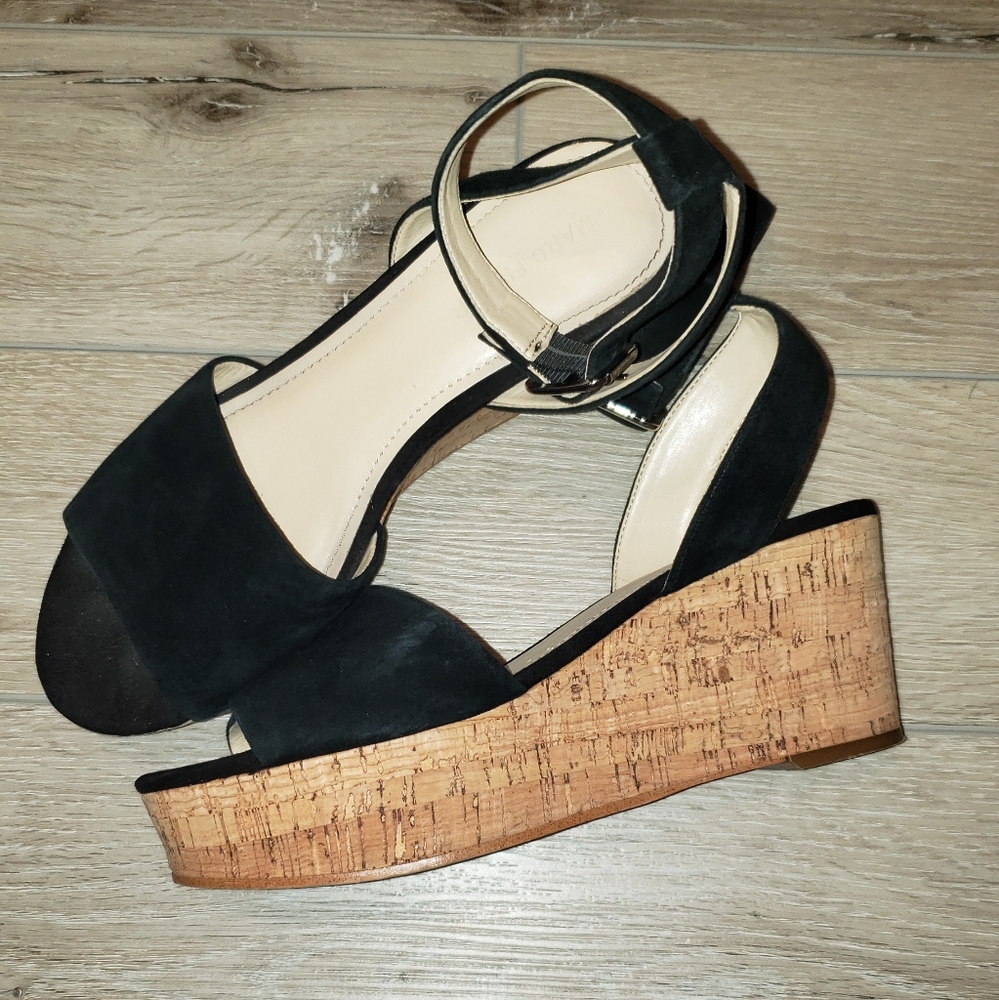 marc fischer size 8 suede cork wedge sandals